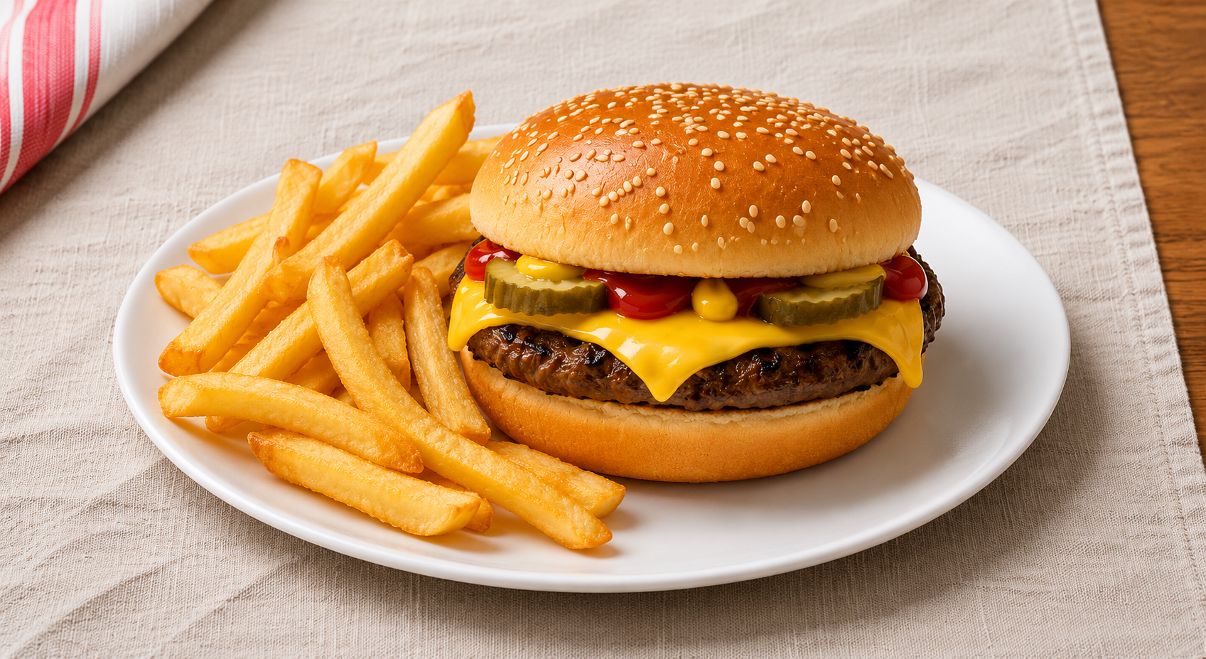 Hamburguesa con Queso y Patatas Fritas