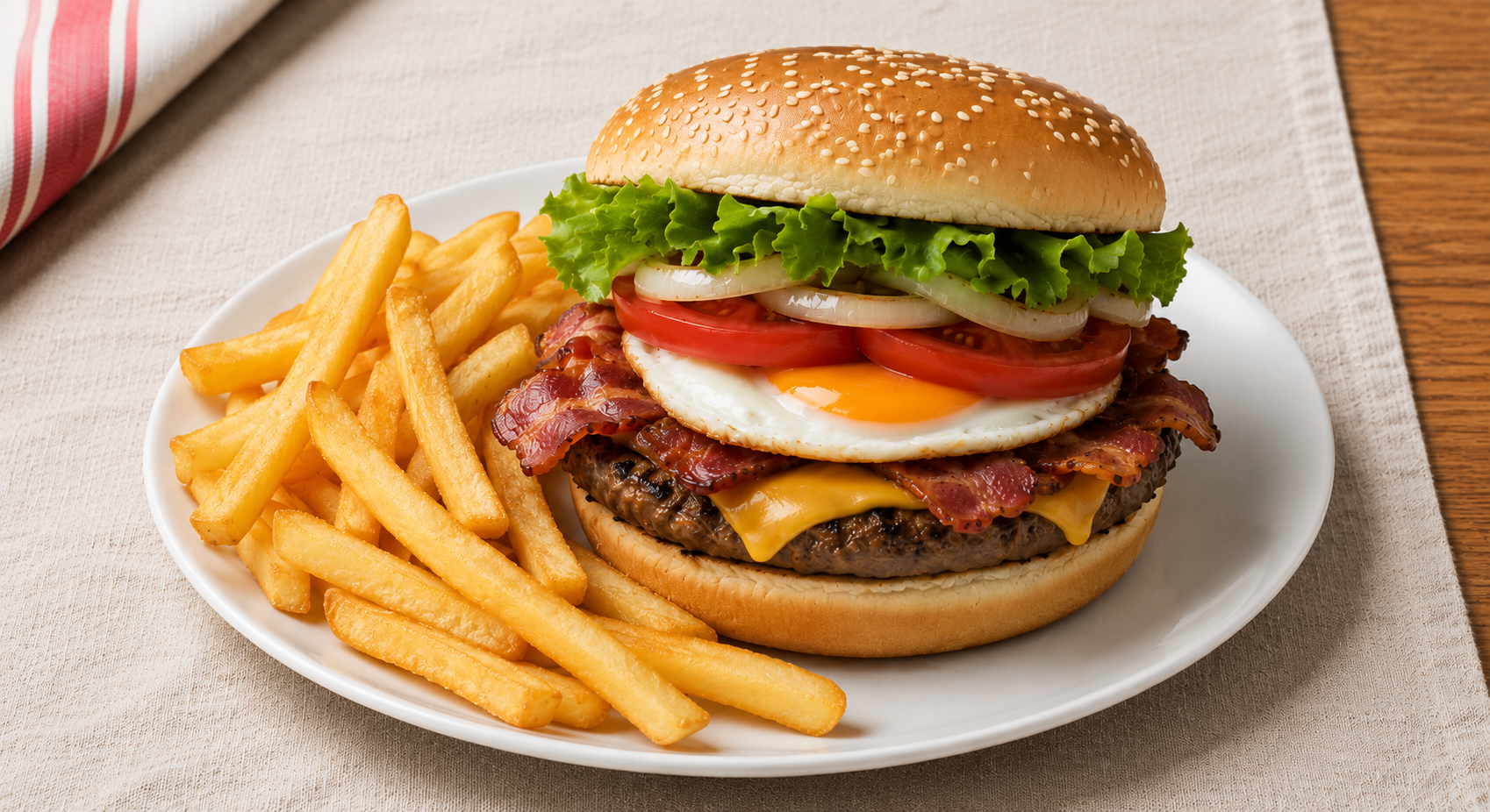 Hamburguesa Completa y Patatas Fritas